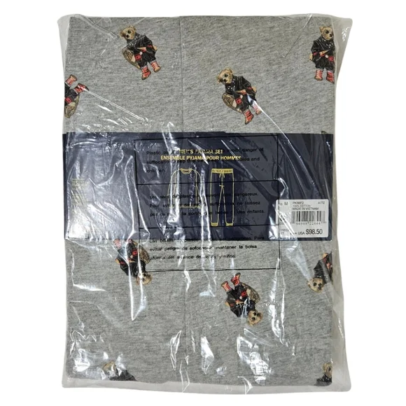 Polo Ralph Lauren Bear Pajama Set Men Medium Gray 100% Cotton - Picture 3 of 3